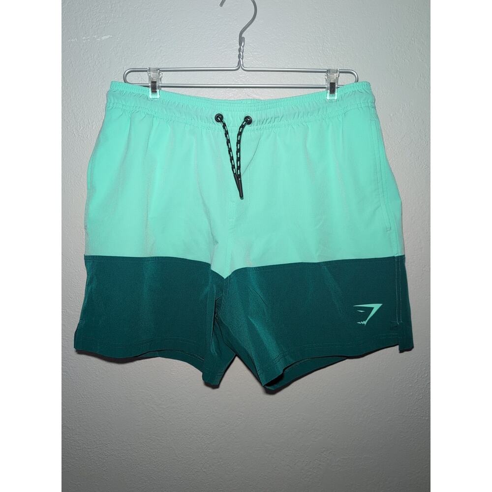 Mens Gymshark Green Colorblock Swim‎ Trunks Mesh Insert Medium Athletic